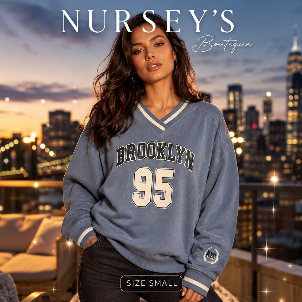 Better Together Brooklyn 95 Varsity Sweatshirt Women’s S Blue Oversized